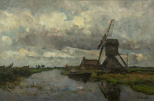 Victor Bauffe | Molen aan een poldervaart, olieverf op doek, 41,8 x 61,9 cm, gesigneerd r.o.