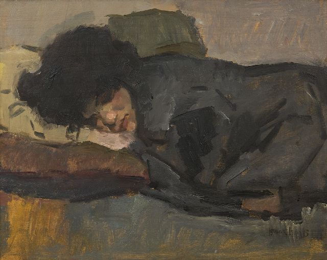 Isaac Israels | Slapende vrouw, olieverf op paneel, 32,5 x 41,0 cm, gesigneerd r.o.