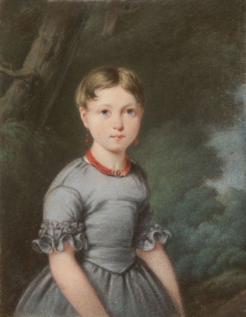 Jean Augustin Daiwaille | Portret van een meisje met blauwe jurk, vermoedelijk Maria Louisa Engelman (alleen tezamen, gezin van 4), pastel op papier, 40,3 x 32,2 cm