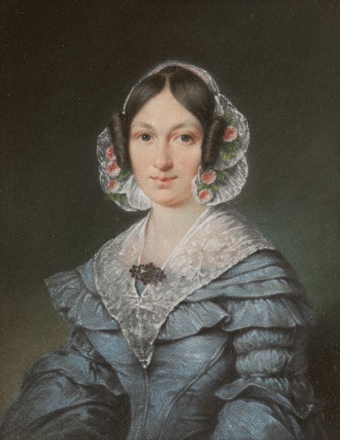 Jean Augustin Daiwaille | Portret van een vrouw, vermoedelijk Maria Louisa Engelman-Hakbijl (alleen tezamen, gezin van 4), pastel op papier, 30,5