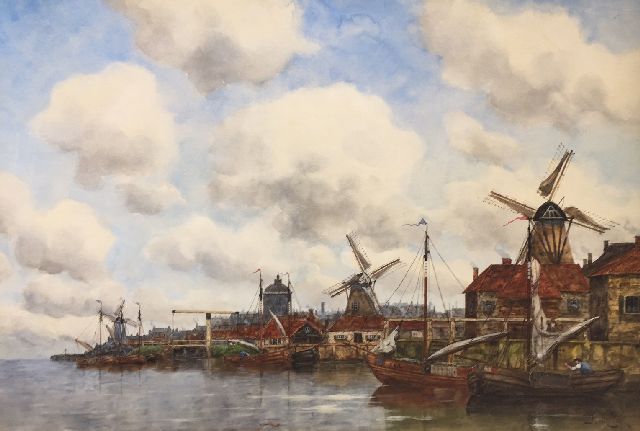 Hermanus Koekkoek jr. | Stad aan een rivier, aquarel op papier, 50,9 x 75,8 cm, gesigneerd r.o. met pseudoniem 'J. van Couver'