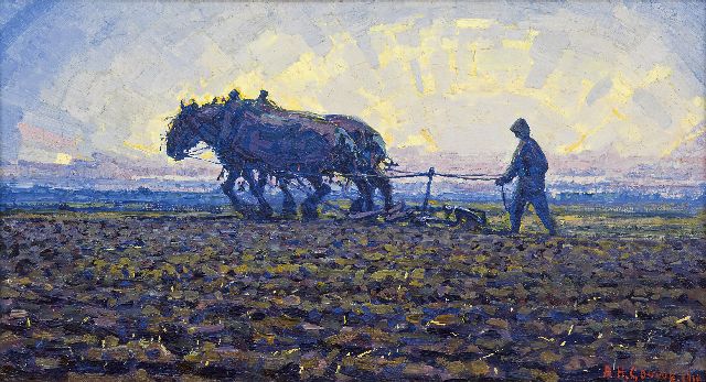 Herman Gouwe | Avondstond, Zuid-Limburg, olieverf op doek, 25,0 x 45,6 cm, gesigneerd r.o. en gedateerd 1916