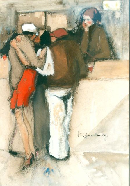 Jan Rijlaarsdam | Mannen aan de bar, gemengde techniek op papier, 29,0 x 19,6 cm, gesigneerd r.m.