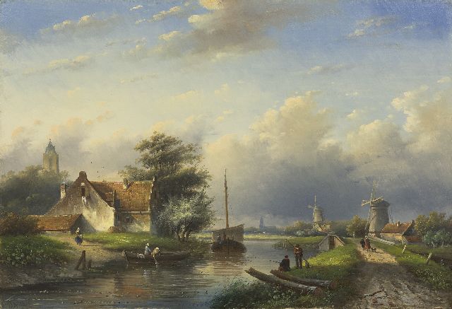 Jan Jacob Spohler | Zomers rivierlandschap, olieverf op paneel, 42,8 x 62,4 cm, gesigneerd l.o.