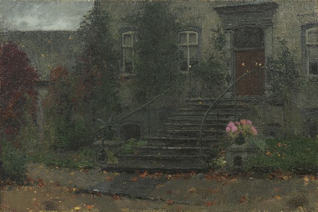Jan Bogaerts | Gezicht op de ingangspartij van een landhuis, olieverf op doek, 40,4 x 60,7 cm, gesigneerd r.o. en gedateerd 1904