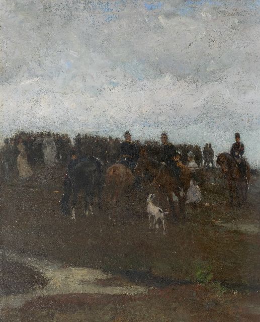 Nicolaas van der Waay | Cavaleristen en dames op het duin, olieverf op doek op paneel, 70,5 x 58,0 cm, te dateren ca. 1905