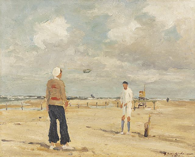 Georg Hambüchen | Ringgooien op het strand, olieverf op board, 37,7 x 46,3 cm, gesigneerd r.o. en gedateerd '35