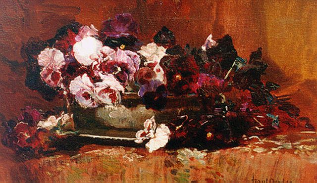 Frans Oerder | Bloemstilleven met viooltjes, olieverf op doek, 30,0 x 50,5 cm, gesigneerd r.o.