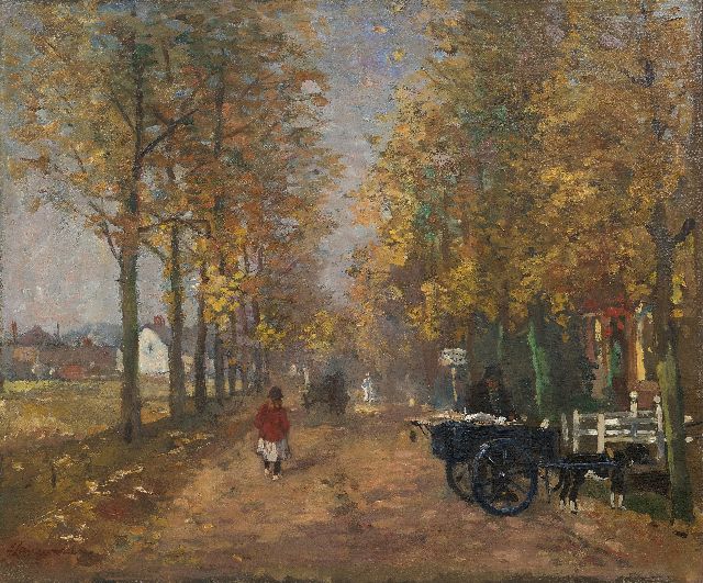 Frans Langeveld | Dorpslaantje in de herfst, Laren, olieverf op doek, 55,5 x 66,6 cm, gesigneerd l.o.