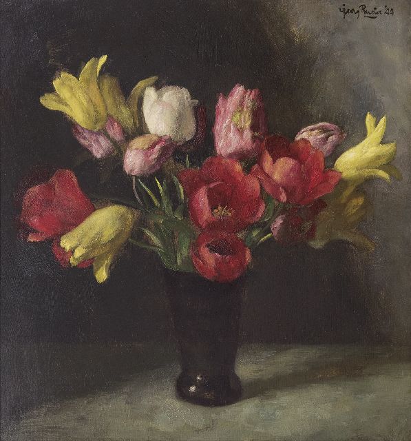 Georg Rueter | Tulpen, olieverf op paneel, 48,6 x 45,1 cm, gesigneerd r.b. en gedateerd '44