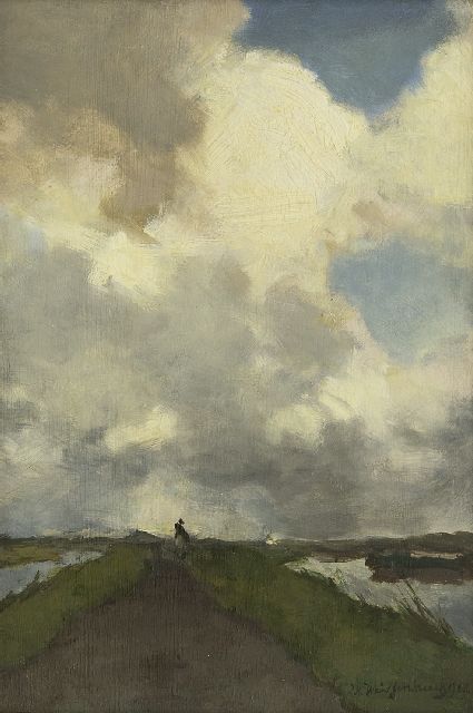 Jan Hendrik Weissenbruch | Ruiter op een jaagpad, olieverf op paneel, 26,6 x 18,0 cm, gesigneerd r.o. en gedateerd 1903