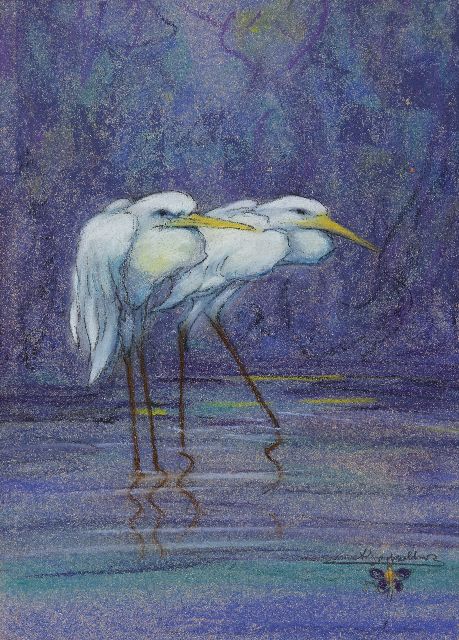 Albert Klein Sprokkelhorst | Reigers, pastel op papier, 36,5 x 27,0 cm, gesigneerd r.o.