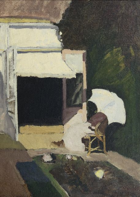 Pieter Willem van Baarsel | Vrouw op een terras, olieverf op doek, 70,1 x 50,3 cm, gesigneerd r.o. met monogram en gedateerd 1914