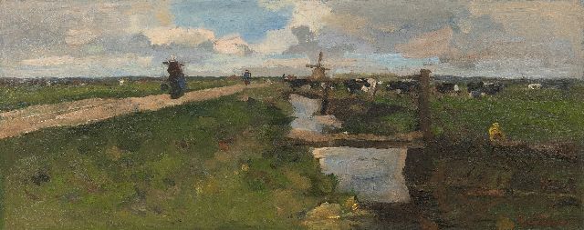 Jacob Ritsema | Landschap bij Haarlem, olieverf op doek, 25,3 x 60,3 cm, gesigneerd r.o. en op spieraam