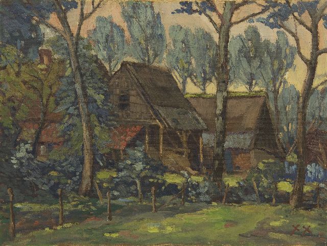 Jan Kruysen | Boerenerf, olieverf op doek, 45,2 x 60,3 cm, gesigneerd r.o. met monogram
