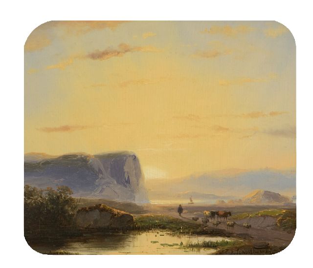 Andreas Schelfhout | Avondstemming, olieverf op paneel, 17,0 x 19,8 cm, gesigneerd r.o. en gedateerd '38