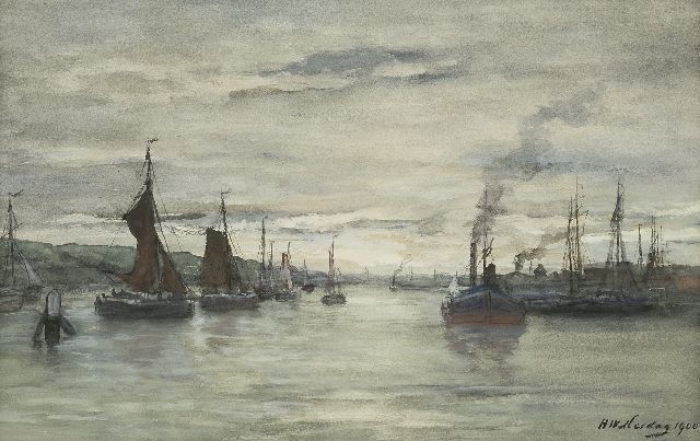 Hendrik Willem Mesdag | Binnenhaven Scheveningen, aquarel op papier, 34,4 x 51,9 cm, gesigneerd r.o. en gedateerd 1900