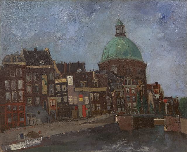 Germ de Jong | Gezicht op het Singel met de Koepelkerk, Amsterdam, olieverf op board op paneel, 37,4 x 45,9 cm, gesigneerd l.o. en gedateerd 1941