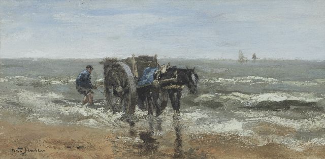 Willem George Frederik Jansen | Schelpenvisser op het strand, olieverf op doek, 20,2 x 40,4 cm, gesigneerd l.o.
