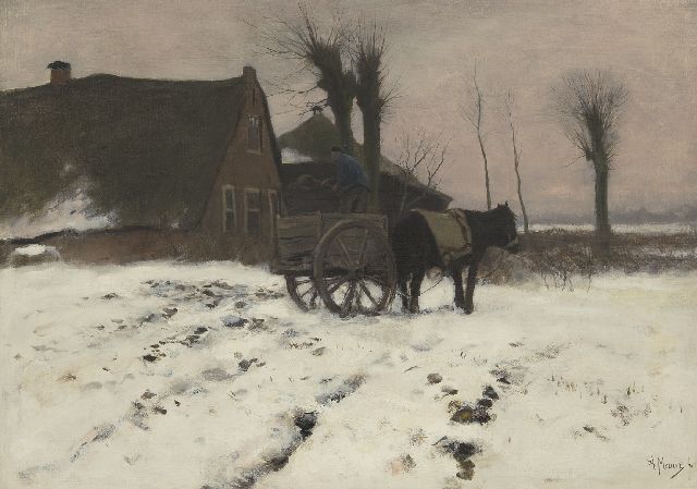 Anton Mauve | Een sneeuwlandschap met paard en wagen, olieverf op doek, 51,7 x 71,2 cm, gesigneerd r.o.