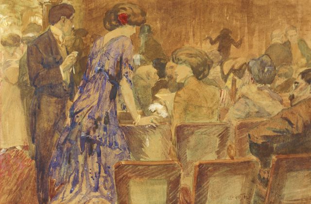 Leo Gestel | In het theater, aquarel op papier, 32,0 x 49,0 cm, gesigneerd r.o.