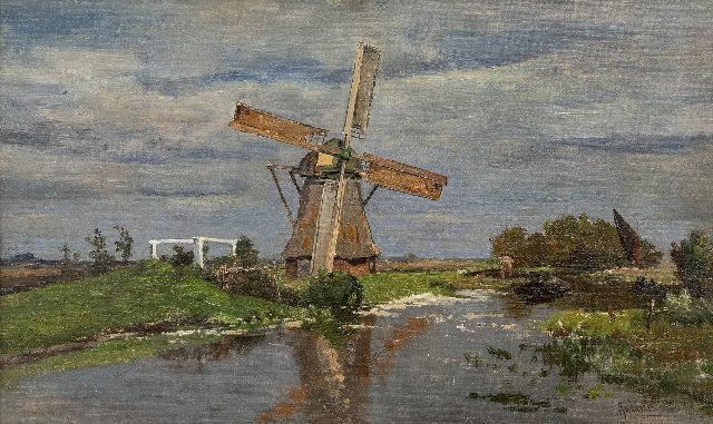 Paul Joseph Constantin Gabriel | Molen bij Giethoorn, olieverf op doek op paneel, 32,2 x 54,2 cm, gesigneerd r.o.