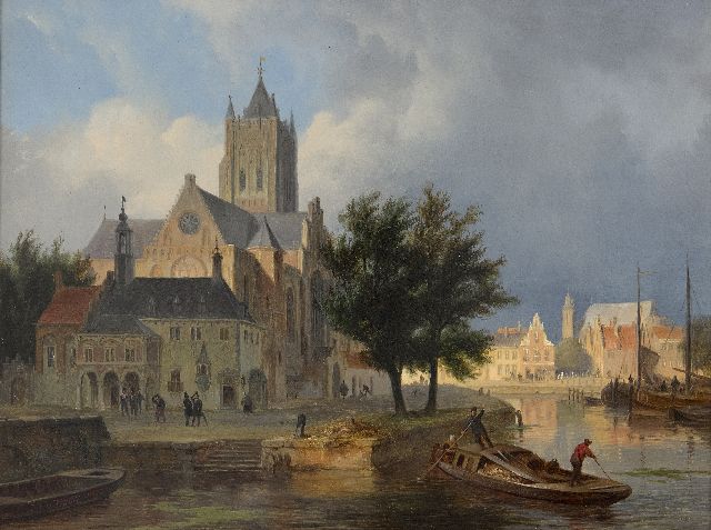 Bart van Hove | Fantasie stadsgezicht, mogelijk Gorinchem, olieverf op paneel, 28,8 x 38,0 cm, gesigneerd l.o.