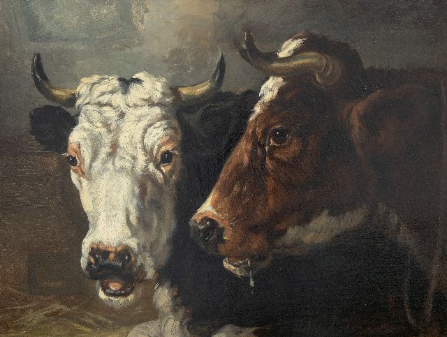 Richard Burnier | Twee koeienkoppen, olieverf op paneel, 32,3 x 45,0 cm, gesigneerd verso