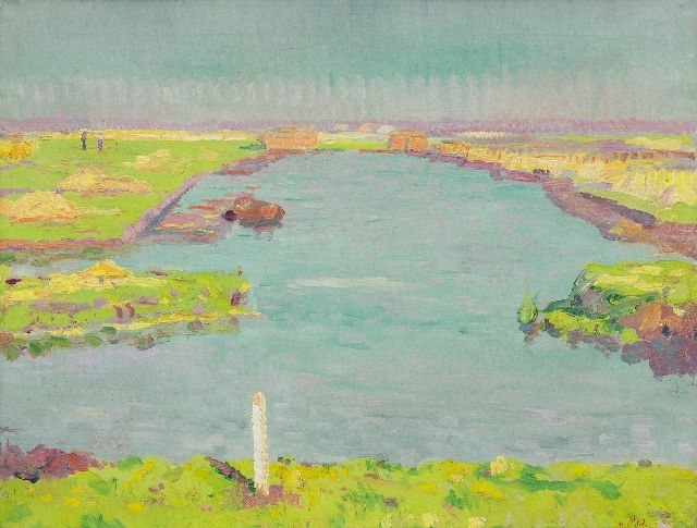 Arnout Colnot | Luministisch polderlandschap bij Bergen, olieverf op doek, 49,6 x 62,9 cm, gesigneerd r.o. en te dateren ca. 1909