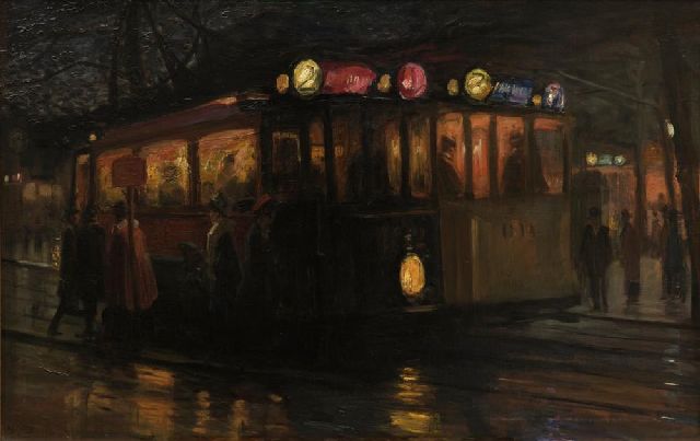 Marius Richters | Trams bij het Beursplein, Rotterdam, olieverf op doek, 70,0 x 110,2 cm, gesigneerd l.o. en te dateren ca. 1913