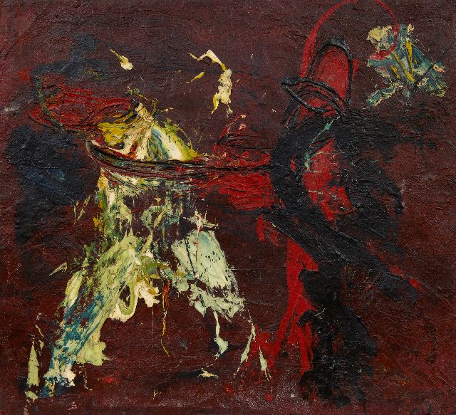 Kees van Bohemen | Compositie, olieverf op jute, 77,4 x 85,5 cm, te dateren ca. 1959