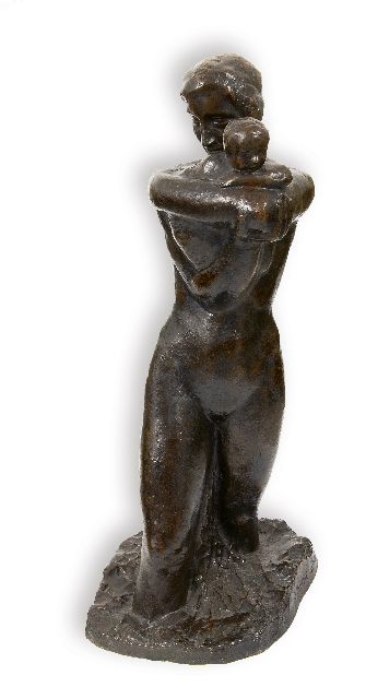 Minne G.  | Moeder en kind, brons 75,2 x 33,0 cm, gesigneerd op de basis en gedateerd 1929