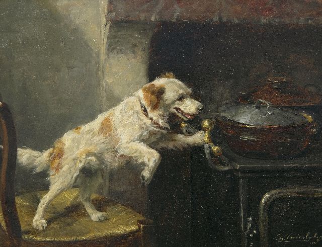 Charles van den Eycken | Alleen in de keuken, olieverf op paneel, 21,4 x 27,8 cm, gesigneerd r.o. en gedateerd 1880 en verso 6.3.80