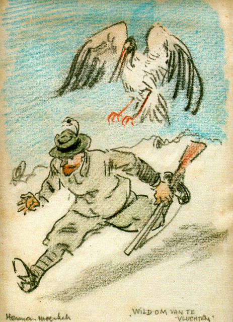 Herman Moerkerk | Wild om van te vluchten, kleurpotlood op papier, 24,3 x 17,5 cm, gesigneerd l.o.