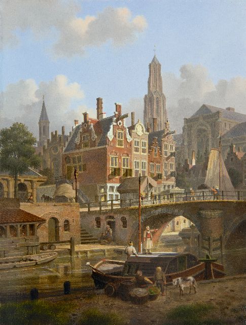 Jan Hendrik Verheijen | Fantasiegezicht op de Oudegracht en de Domkerk, Utrecht, olieverf op paneel, 31,7 x 24,2 cm, gesigneerd l.o.