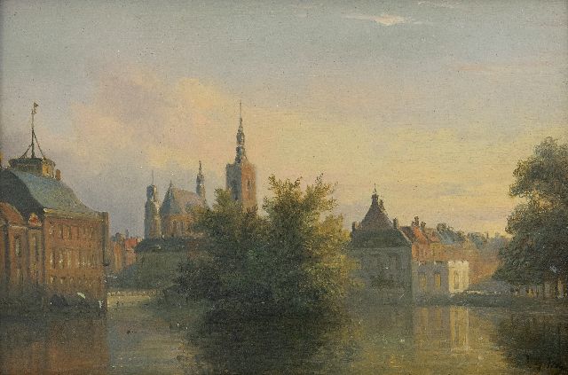 Willem George Wagner | Gezicht op de Hofvijver, Den Haag, olieverf op paneel, 13,1 x 18,7 cm, gesigneerd r.o.