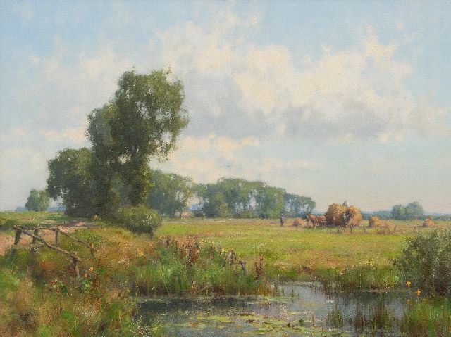 Jan Holtrup | Hooioogst in de Gelderse Waard, olieverf op doek, 45,0 x 60,1 cm, gesigneerd l.o.