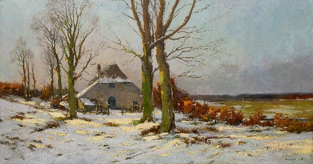 Xeno Münninghoff | Gelderse boerderij in de sneeuw, olieverf op doek, 80,4 x 151,1 cm, gesigneerd r.o.
