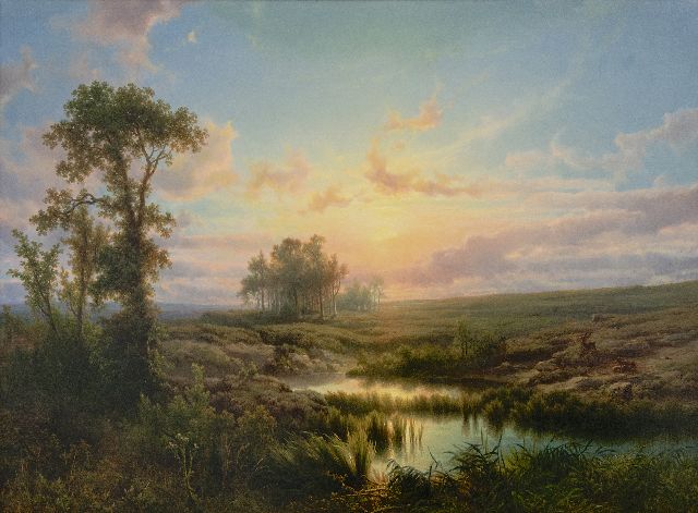 Lieste C.  | Zonovergoten heidelandschap, olieverf op paneel 58,1 x 79,9 cm, gesigneerd l.o. en te dateren ca. 1855