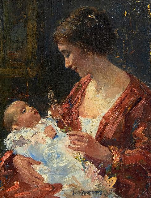 Simon Maris | Moeder en kind, olieverf op doek, 29,0 x 22,5 cm, gesigneerd m.o.
