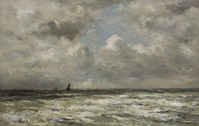 Hendrik Willem Mesdag | De Noordzee met schepen aan de horizon, olieverf op paneel, 69,7 x 109,0 cm, gesigneerd r.o.