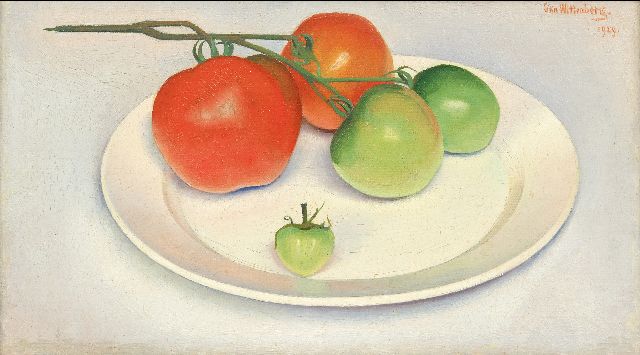 Jan Wittenberg | Tomaten op bord, olieverf op doek op paneel, 15,3 x 26,7 cm, gesigneerd r.b. en gedateerd 1929