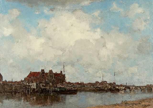 Jacob Maris | Aan het kanaal, olieverf op doek, 45,4 x 63,2 cm, gesigneerd r.o.