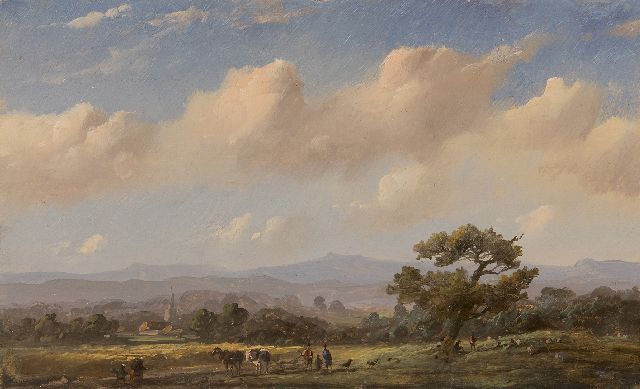 Johannes Tavenraat | Heuvellandschap met grote boom, olieverf op paneel, 10,8 x 17,4 cm, gesigneerd l.o. en gedateerd 1848