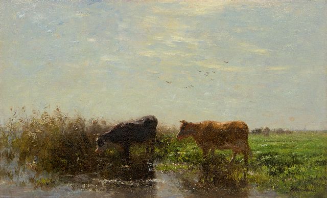 Willem Maris | Twee koeien in Hollands landschap, olieverf op doek, 53,6 x 78,5 cm, gesigneerd r.o.