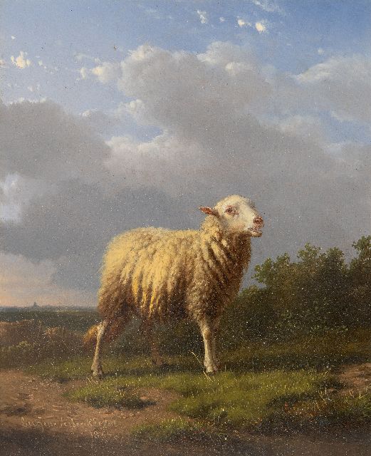 Eugène Verboeckhoven | Schaap in een landschap, olieverf op paneel, 17,6 x 14,4 cm, gesigneerd l.o. en gedateerd 1855