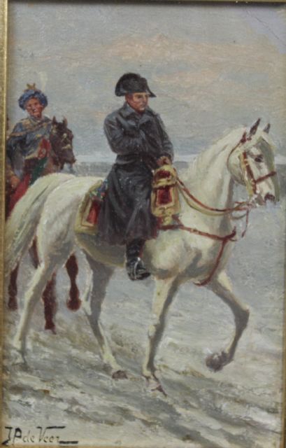 Justus Pieter de Veer | Napoleon Bonaparte op zijn schimmel, olieverf op papier op board, 13,9 x 8,9 cm, gesigneerd l.o.