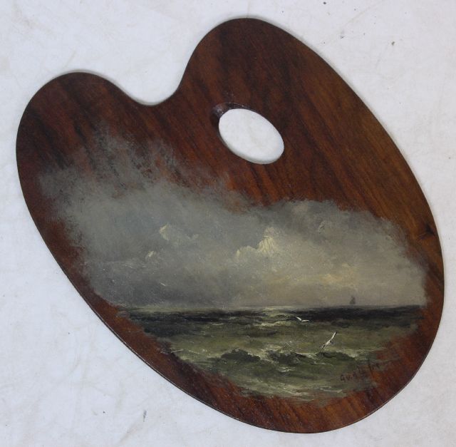 Gerard van der Laan | De Noordzee, geschilderd op een schilderspalet, olieverf op paneel, 28,2 x 20,8 cm, gesigneerd r.o. met initialen