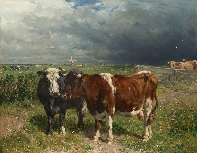 Jan de Haas | Koeien in landschap, olieverf op paneel, 79,8 x 100,0 cm, gesigneerd r.o.