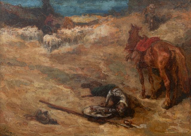 Johannes Hendricus Jurres | Scène uit Don Quichot, olieverf op doek, 73,9 x 101,8 cm, gesigneerd l.o. en gedateerd '13